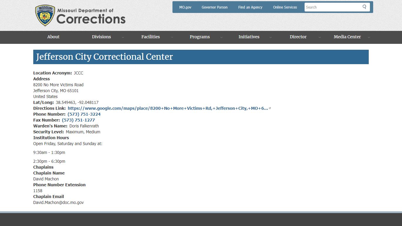 Jefferson City Correctional Center | Missouri Department of Corrections